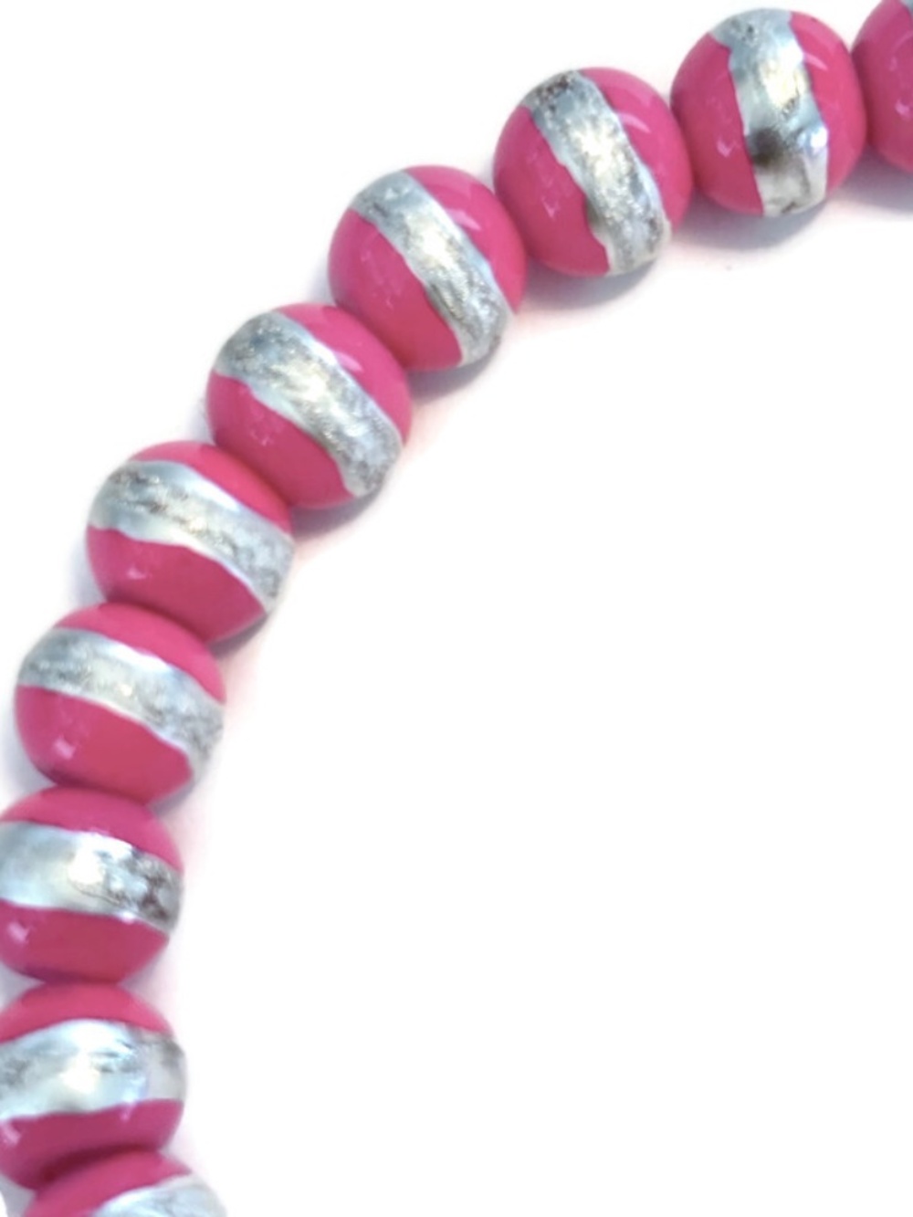 🔥$1 Clearance Fuchsia Pink Rounds With A Silver Band Glass Beads 8mm (40)
